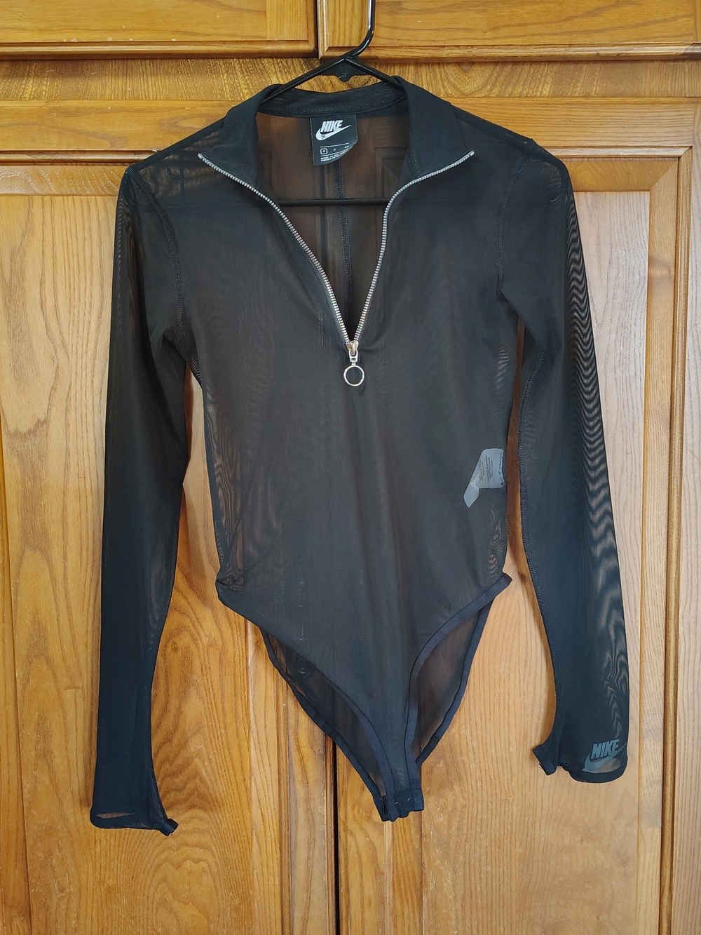 Nike Black Sz S Sportswear Icon Clash Longsleeve Sheer Bodysuit Thumbholes